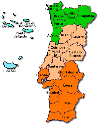 Mapa De Portugal E Seus Distritos.html  Tudo sobre portugal, Portugal mapa,  Mapa de viagem