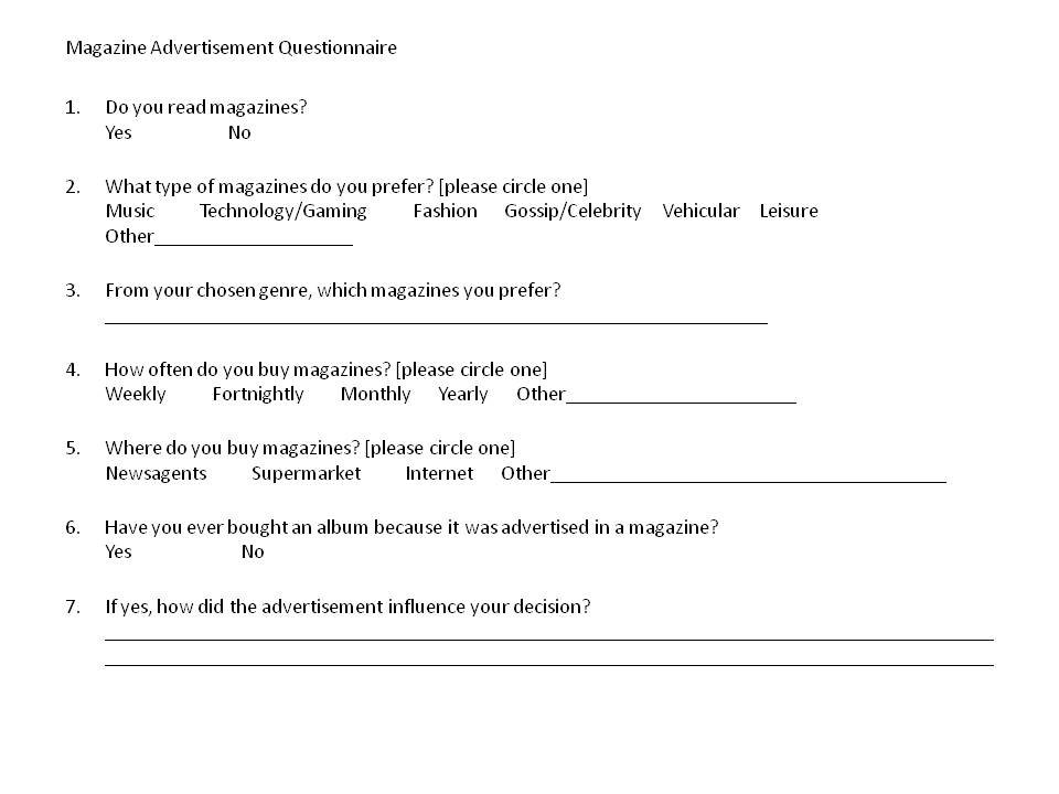 Sonny Drake (4051) A2 Coursework: Research: Questionnaire: Magazine ...