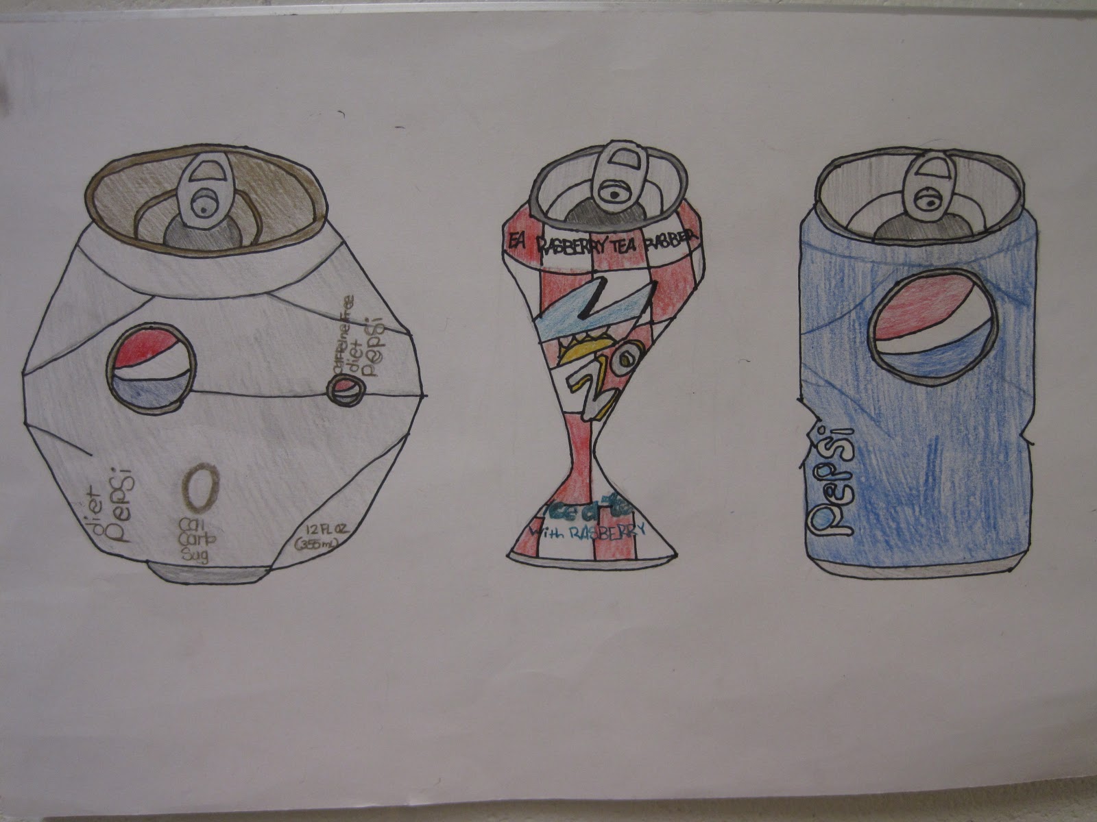 Columbia Art 7th Grade Crushed Can Drawings