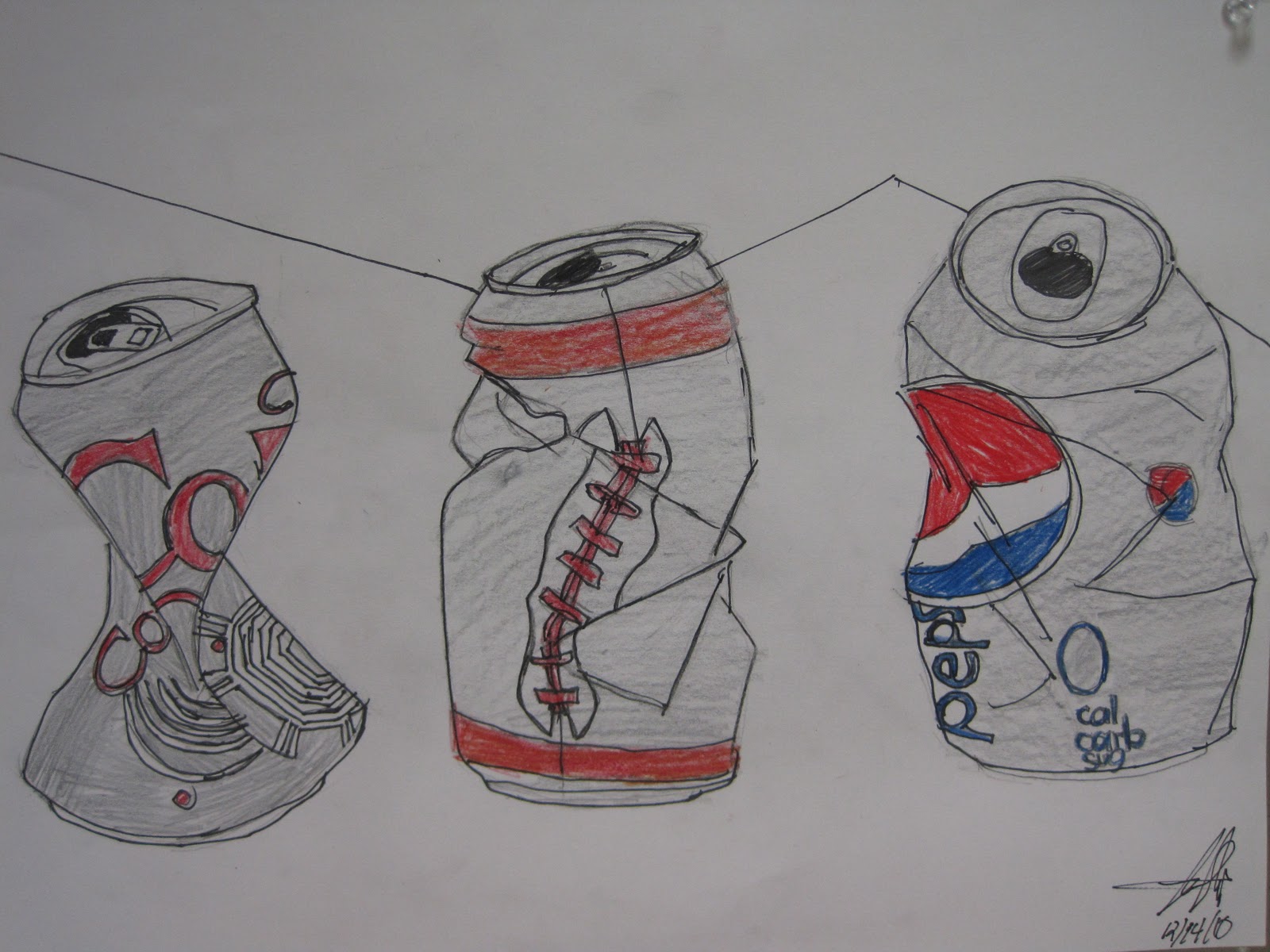 Columbia Art 7th Grade Crushed Can Drawings