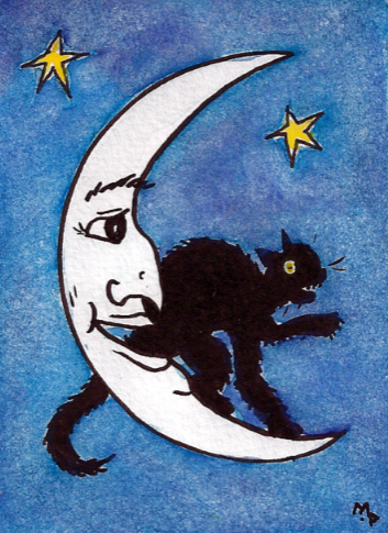 black cat on a moon drawing