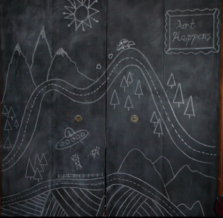 chalkboard drawing on a closet door