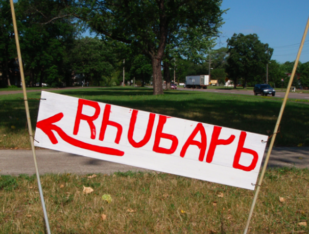 funny sign for rhubarb