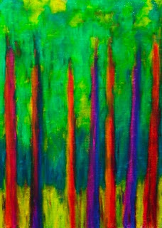 oil pastel drawing of rainbow trees