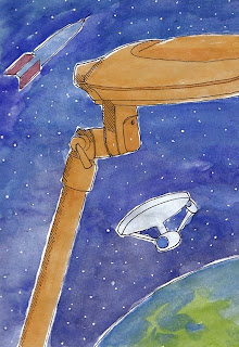 artist journal drawing of space ships and lamp