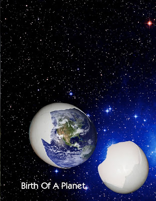 plant earth hatching from a giant egg with star field background