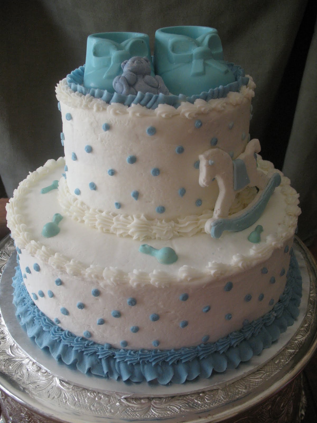 this baby shower cake was an almond butter cake with buttercream icing ...