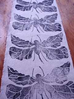 block printed fabric, dragonfly, handmade