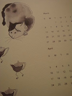 2011 calendar, sumi ink illustrations, cat, mizu designs