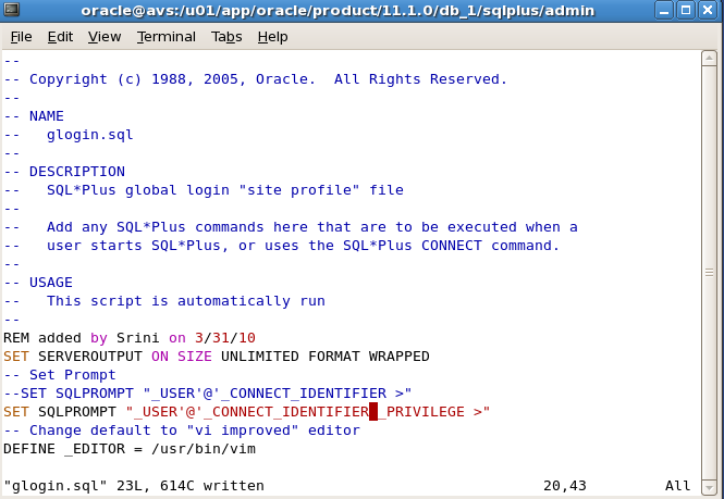 Srini's Boulevard: How to set login preferences (for SQLPLUS)?