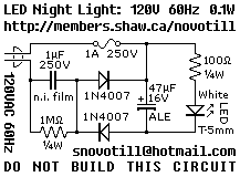 Electronics Circuits: LED Night Light for 120VAC mains