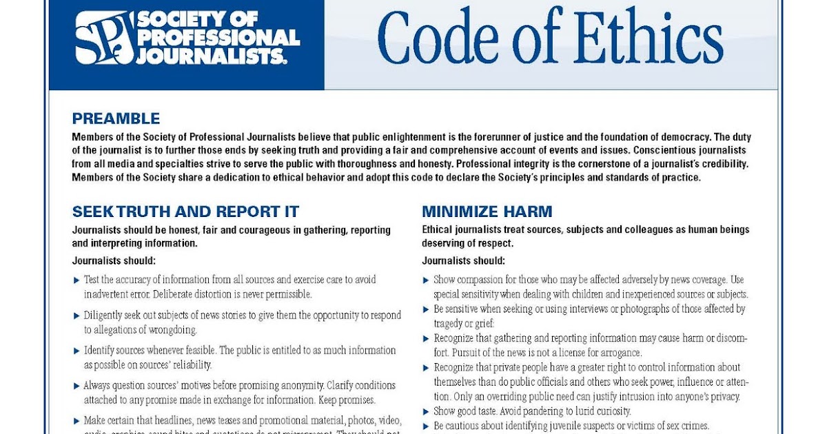 Analysis of the Society of Professional Journalists' Code of Ethics