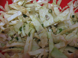 Chinese cabbage salad with green onions, jalapeno, and peanuts