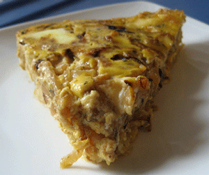 onion and quiche with brown rice crust from Eat This.