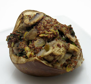 Red quinoa and mushroom stuffed eggplant, adapted from Healthy Green Kitchen