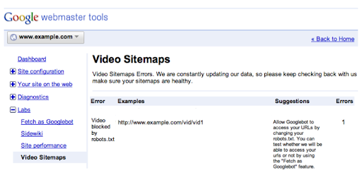 video sitemaps feature in webmaster tools labs