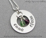 Sterling Impressions Handstamped Two Name Eternity Circle Pendant Birthstone Necklace