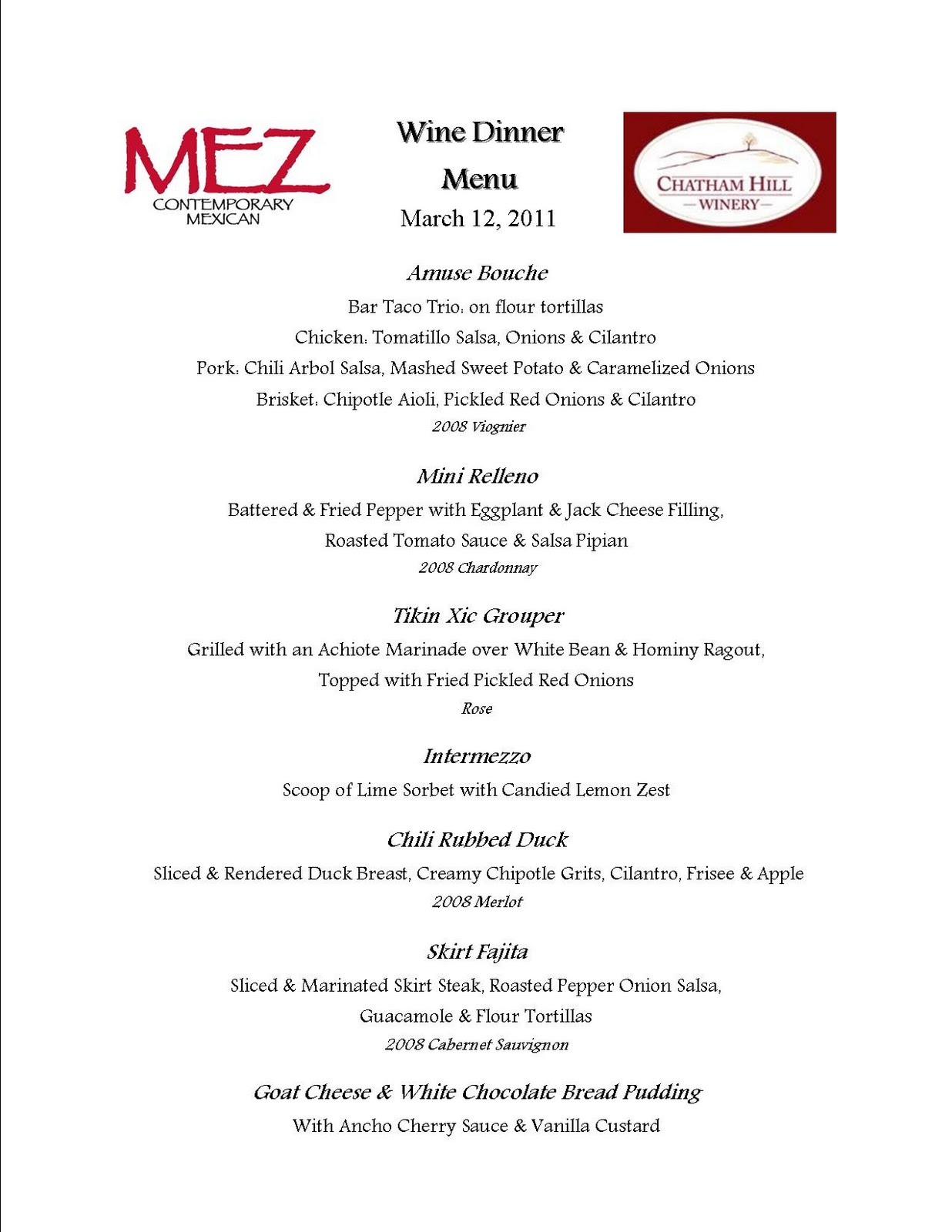 CHRG Catering & Event Planning The Wine Dinner Menu is Complete!