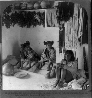 Hopi Women Grinding Corn in Arizona