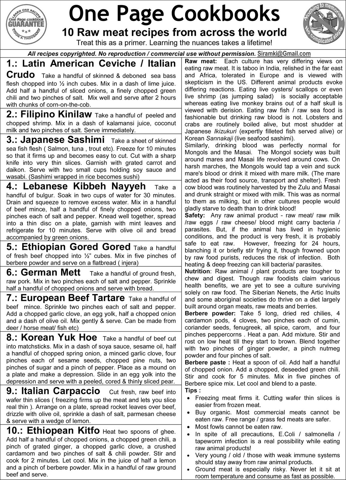 One Page Cookbooks 10 Raw Meat recipes from across the world