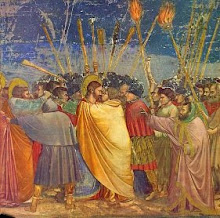 Judas betrays Jesus, with a kiss