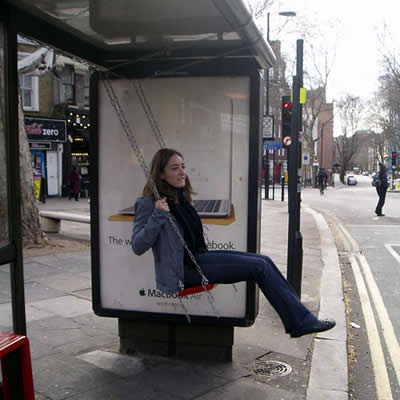 Swing on a Bus Stop in London, part of Bruno Taylor's 