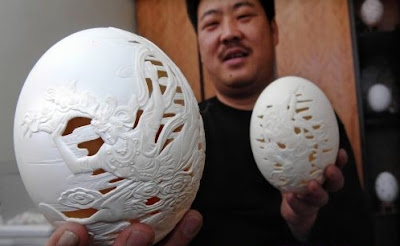 Ostrich egg carvings