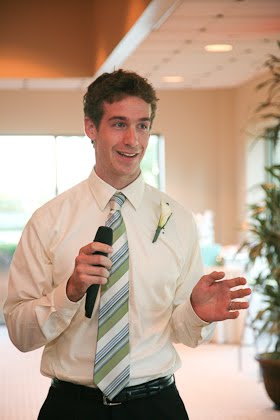 Riley giving a toast for John and Ellie's wedding at the Harbor Lights room in downtown Milwaukee