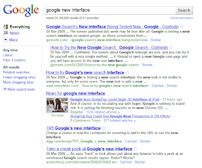Google's new search result page layout May 5, 2010