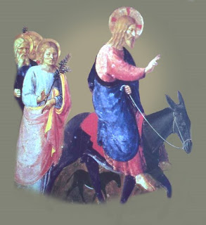 Jesus Christ on donkey with Pink and blue color dress blessing people, women and children hot image