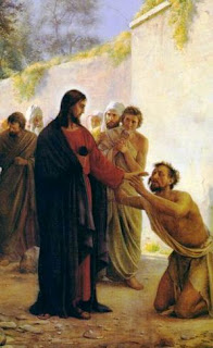 Jesus Christ blessing the person who worshiping the Jesus christ at his legs color drawing art image