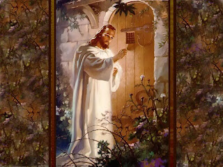 Jesus came and knocking the door at house with beautiful garden of trees hd(hq) Christian religious wallpaper free download