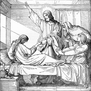 Miracle of Jesus, Christ healed Jairus daughter from the dead coloring page line art picture free download Christian images