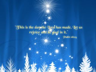 Christmas trees and stars on blue background picture with inspirational Psalm 118 24 bible verse This is the day the Lord has made. Let us rejoice and be glad in it. hd(hq) desktop wallpaper