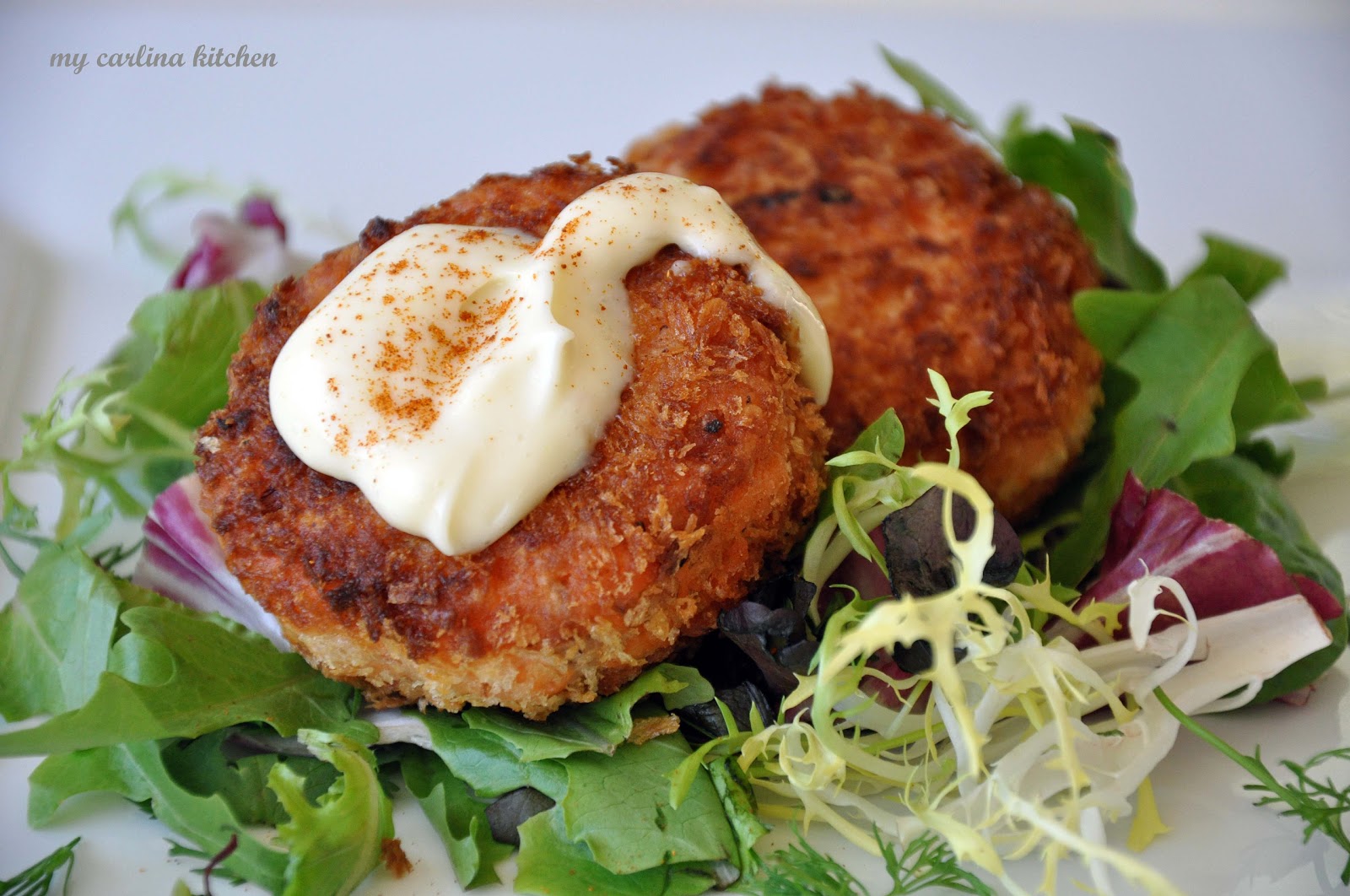 My Carolina Kitchen Salmon cakes with wasabi mayonnaise a delicious