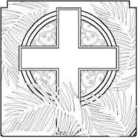 Coloring page of cross symbol and palm tree branches