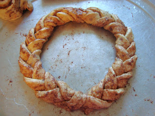 Wreath bread made out of cinnamon roll mix