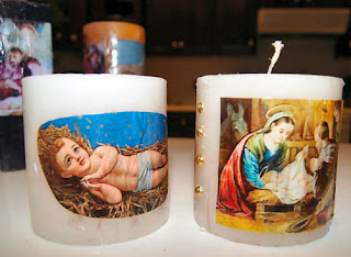 Candles with Nativity scenes