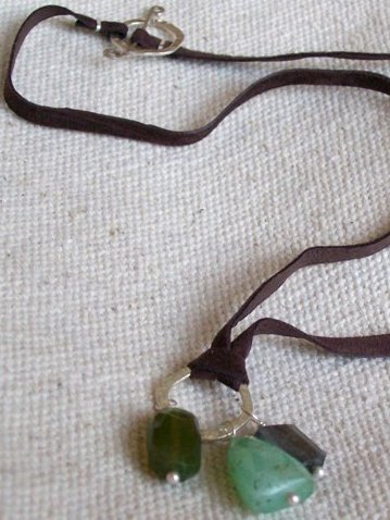 Buttery-soft brown suede, hammered sterling silver, semi-precious stones - necklace - $48 - SOLD