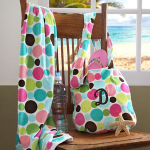 Personalized Polka Dot Beach Bag and Towel Set