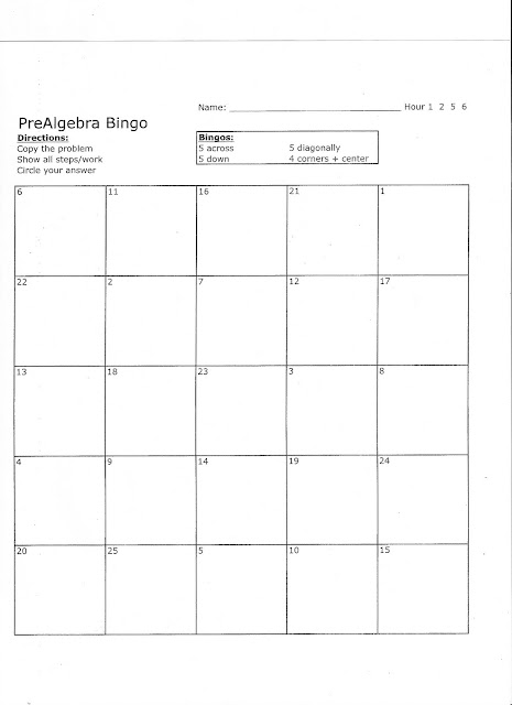 Mrs. White's Math Class: Bingo Sheet & 3.1 Practice B Worksheet