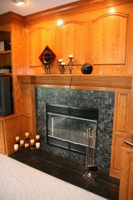 DreamMaker Bath & Kitchen Black Tile Fireplace Surround After