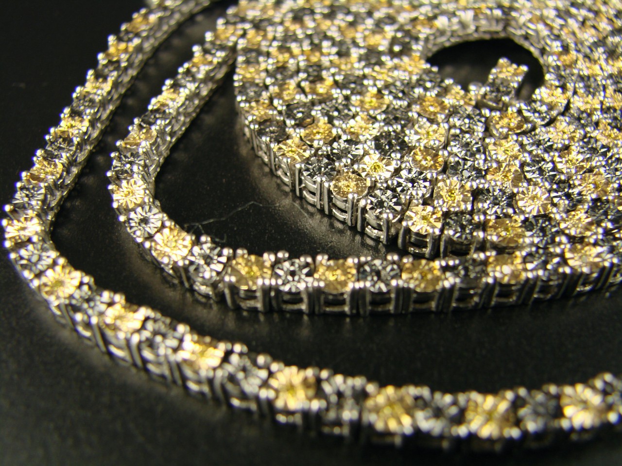 new_york_jewels 1 ROW YELLOW BLACK DIAMOND CHAIN NECKLACE 3 CT 34 INCH
