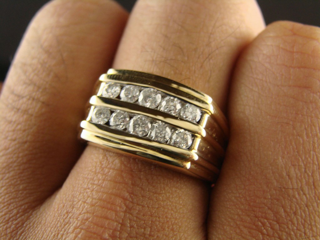 new_york_jewels 14K MENS 2 ROW BIG DIAMOND WEDDING BAND RING SI 1.25 CT