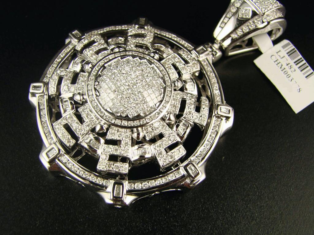 new_york_jewels 14K MENS XL PRINCESS CUT DIAMOND MEDALLION PENDANT 10 C
