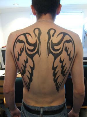 Back angel wing tattoos for men