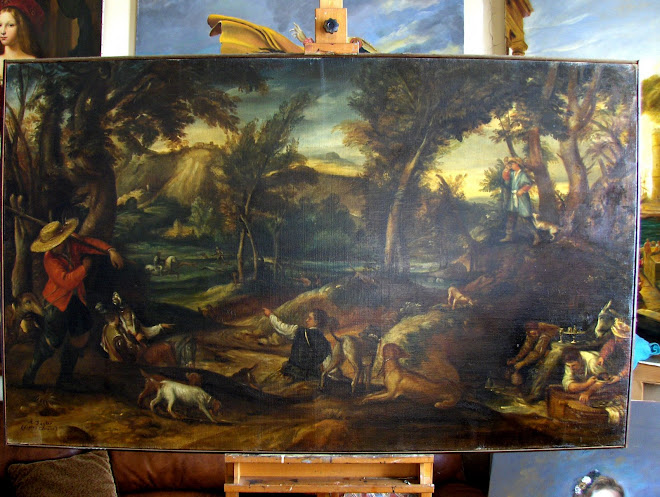 copie d 'une scène de chasse d'après Carrache ,copiée au Louvre par Amal DAGHER.