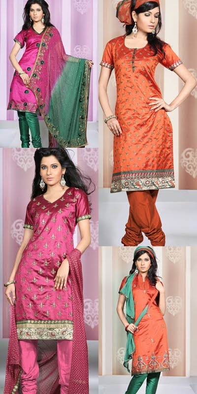 Dupioni & Tussar Silk Churidar Suit - Wedding Churidar Kameez ~ Ladies Fashion Style