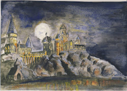 hogwarts night watercolor potter harry castle painting watercolors created learning college while