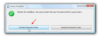 Gears will restart all your web browser